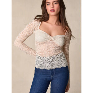 Rouje Paris Long Sleeve Sheer Lace Blouse Bonnia Rose-Pale Women's 34 FR / US 2